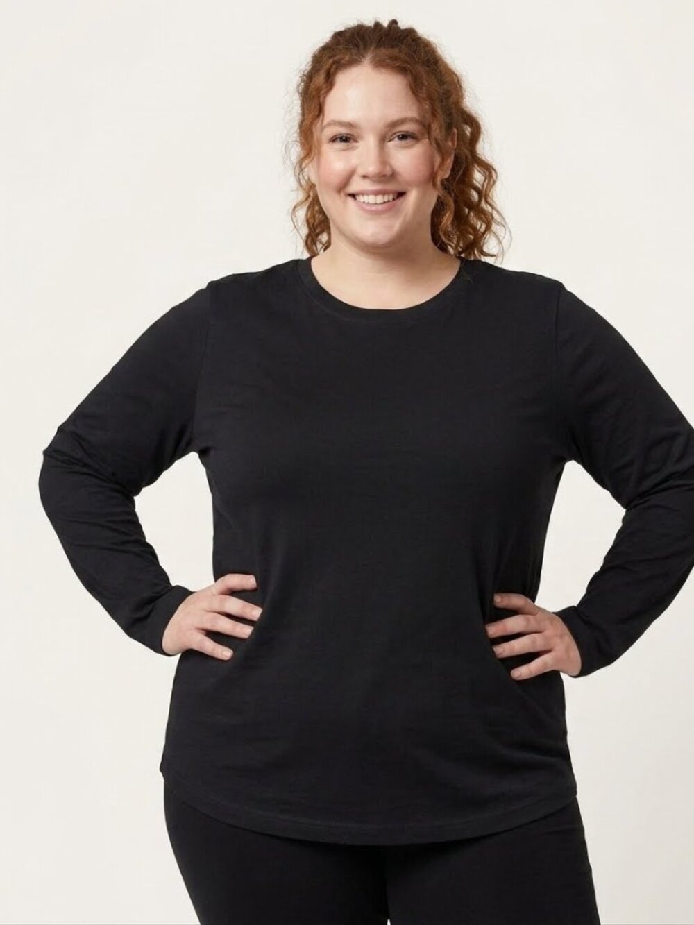 TEEJAYNS Women's Black Long Sleeve T-Shirt 90% Cotton Stretch XXL